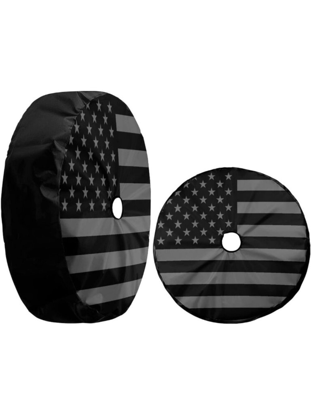 Black American Flag Spare Tire Cover with Camera Hole for 17" RV, SUV & Trailer